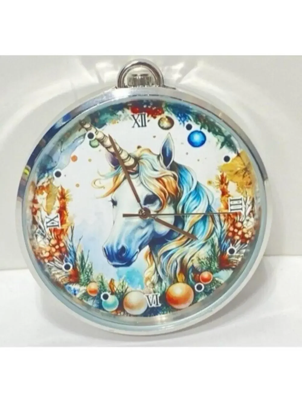 Horse Pocket Watch Clock Circular Majestic Pony Fairytale Handheld Watch, White